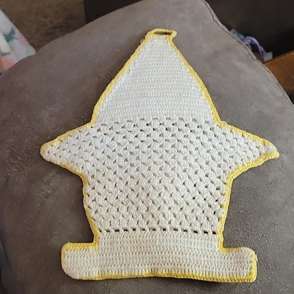 𝅺VTG Handmade Crochet Yellow Puff Rose Cottage Pot Holders Set